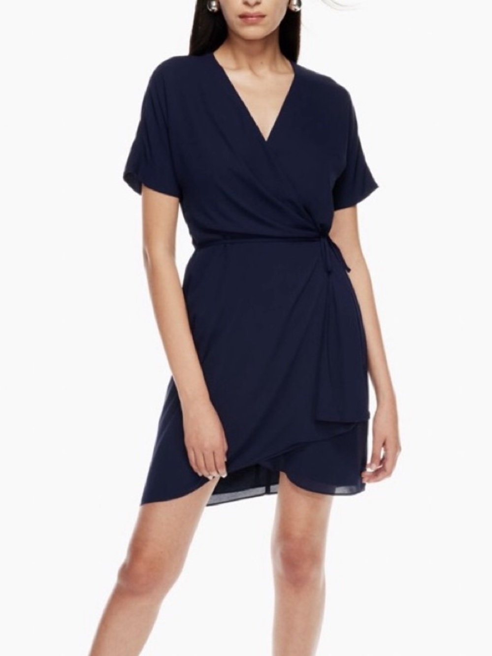 Aritzia Babaton Navy Blue Wrap Short Sleeve Mini Dress